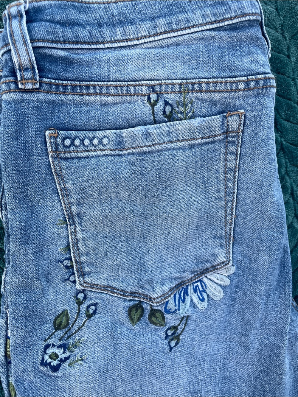 Blank NYC Light Blue Straight Leg Jeans with Blue & Green Floral Embroidery - Picture 5 of 8